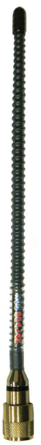 Black flexible helical VHF whip, 70-85MHz, UHF male, 2.1dBi – 345mm